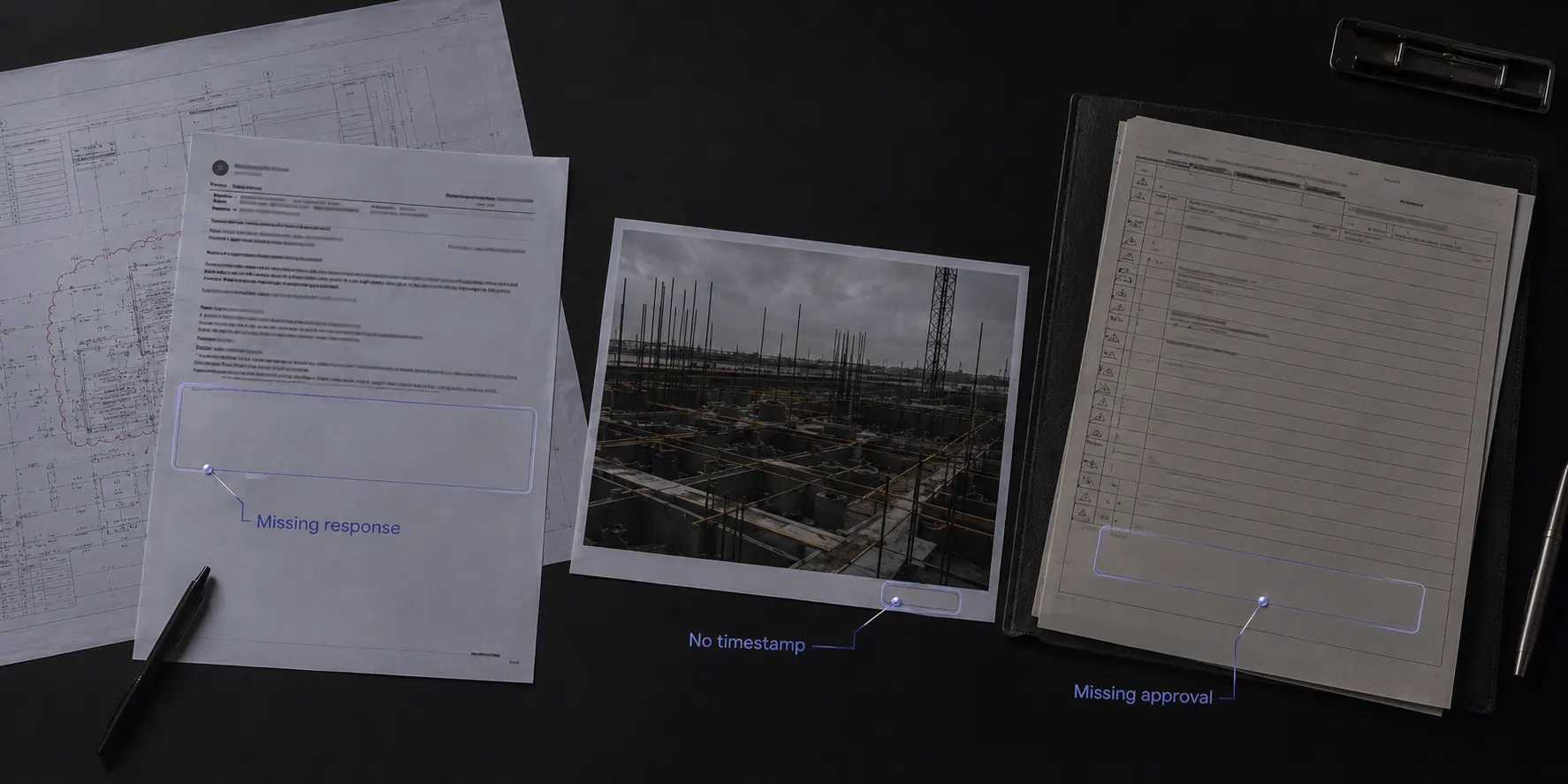 Project records showing a missing response, timestamp and approval