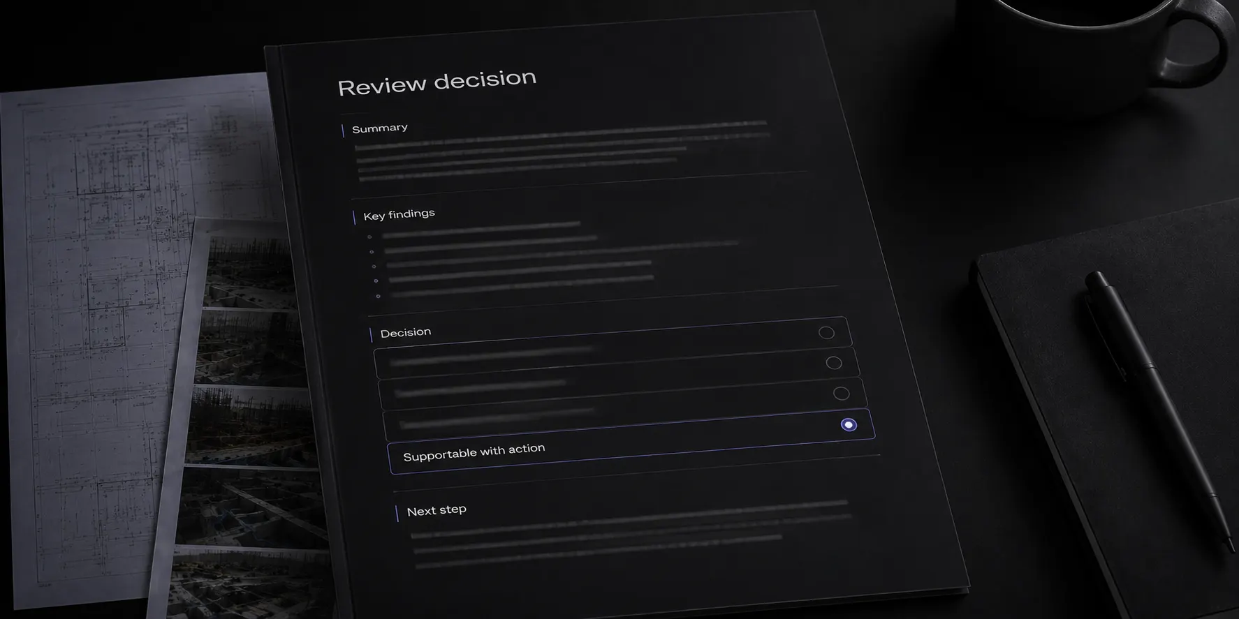 Written review decision with findings, options and one selected next step